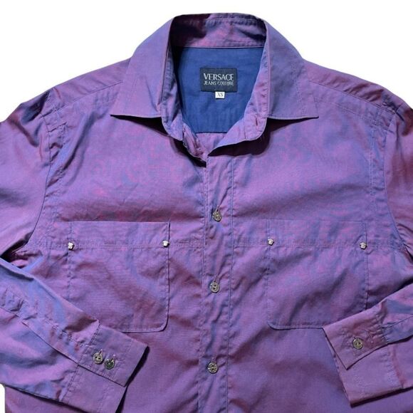 Versace Jeans Two tone Purple button down long sleeve shirt size Small - Picture 2 of 11